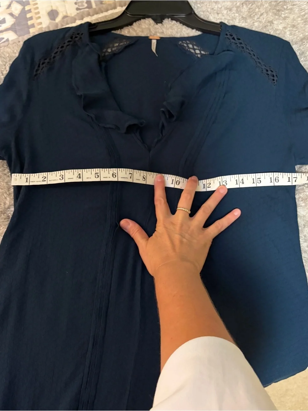 Lucky Brand Deep Navy Ruffle V-Neck Blouse